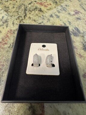 18 White Gold Filled CZ Huggie Hoop Earrings | Sparkling Pavé Crystal Hoops -NEW